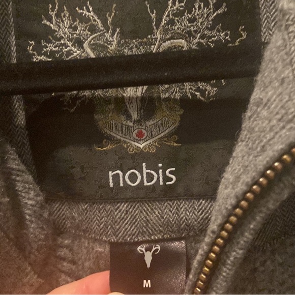 Nobis Cartigan Zip Up Grey Lambs Wool Knit with Tweed accents - Picture 3 of 16